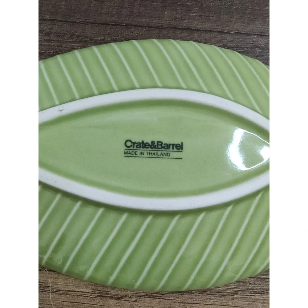 Crate & Barrel  Green Leaf Ceramic Serving Dish Green Platter Tray Boho Nature